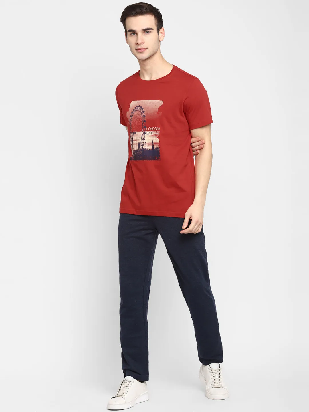 Crew Neck Chest Red Green Men T-Shirt