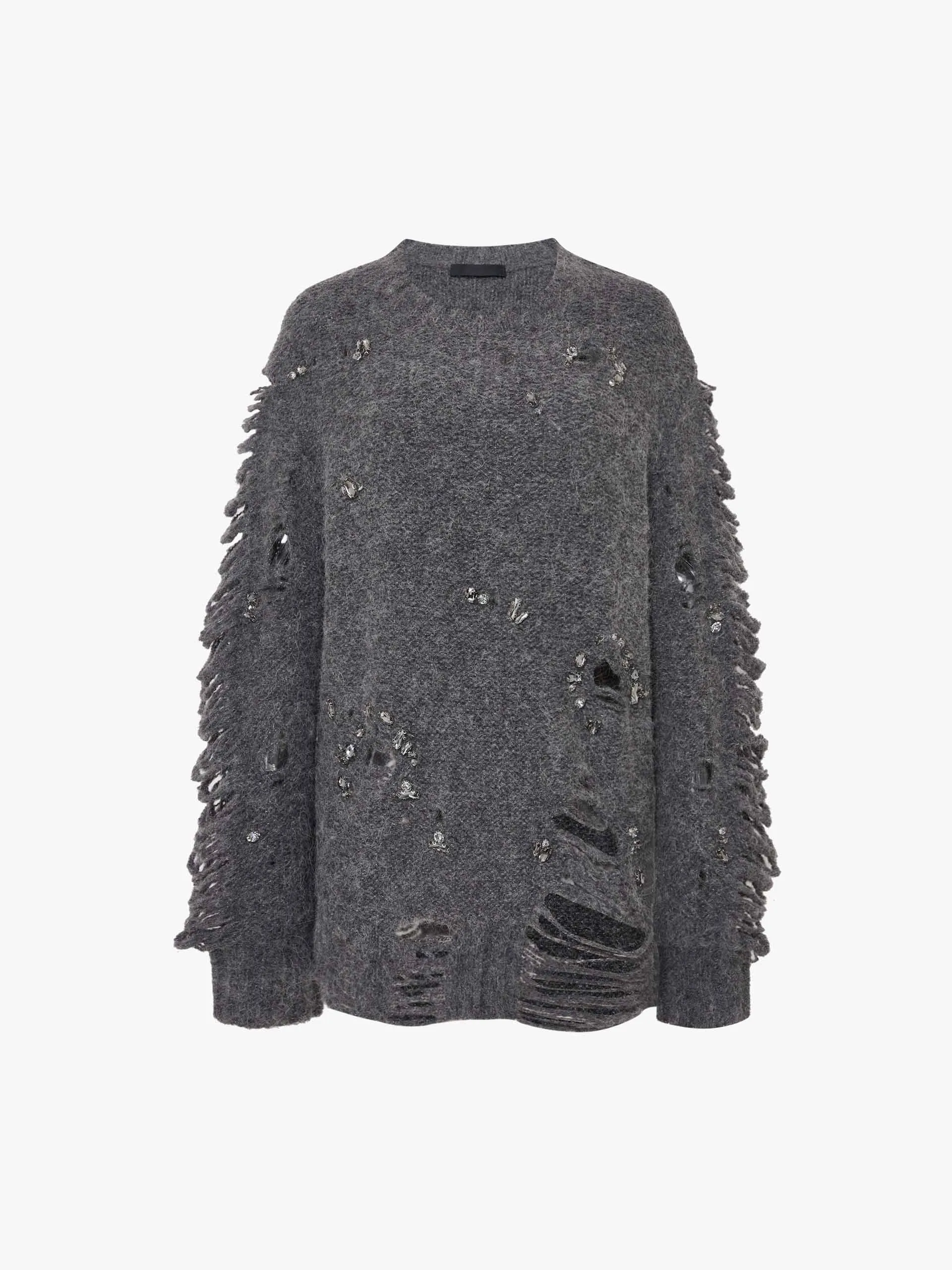 Crystal Detail Distressed Sweater