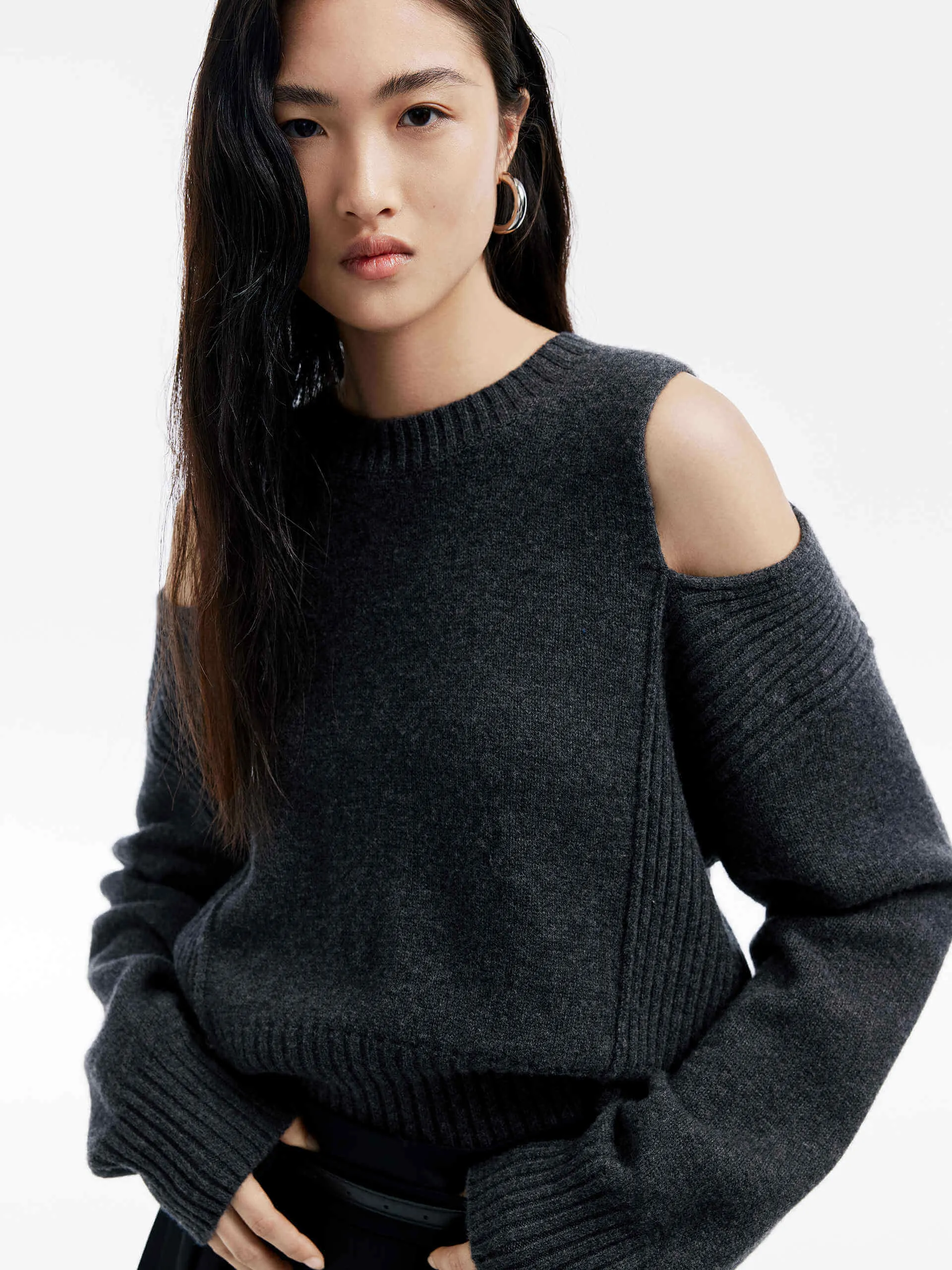 Cut Shoulder Wool Sweater