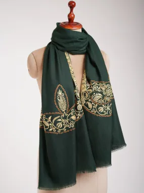 Dark Green Pashmina Shawl with Hand Tillawork Embroidery