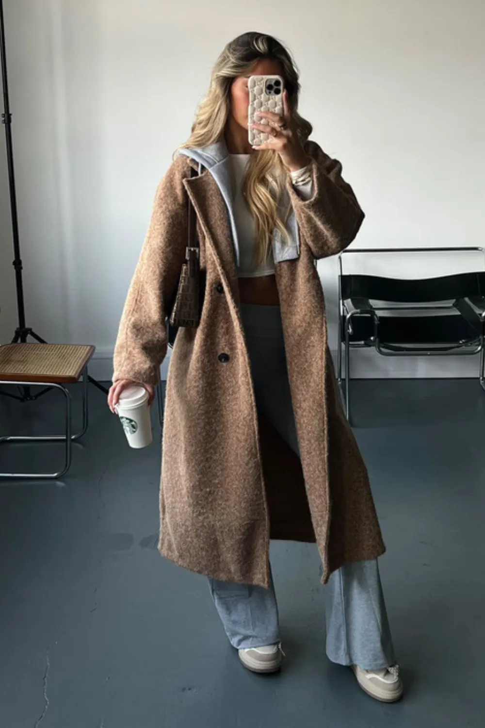 Demi mocha hooded longline coat