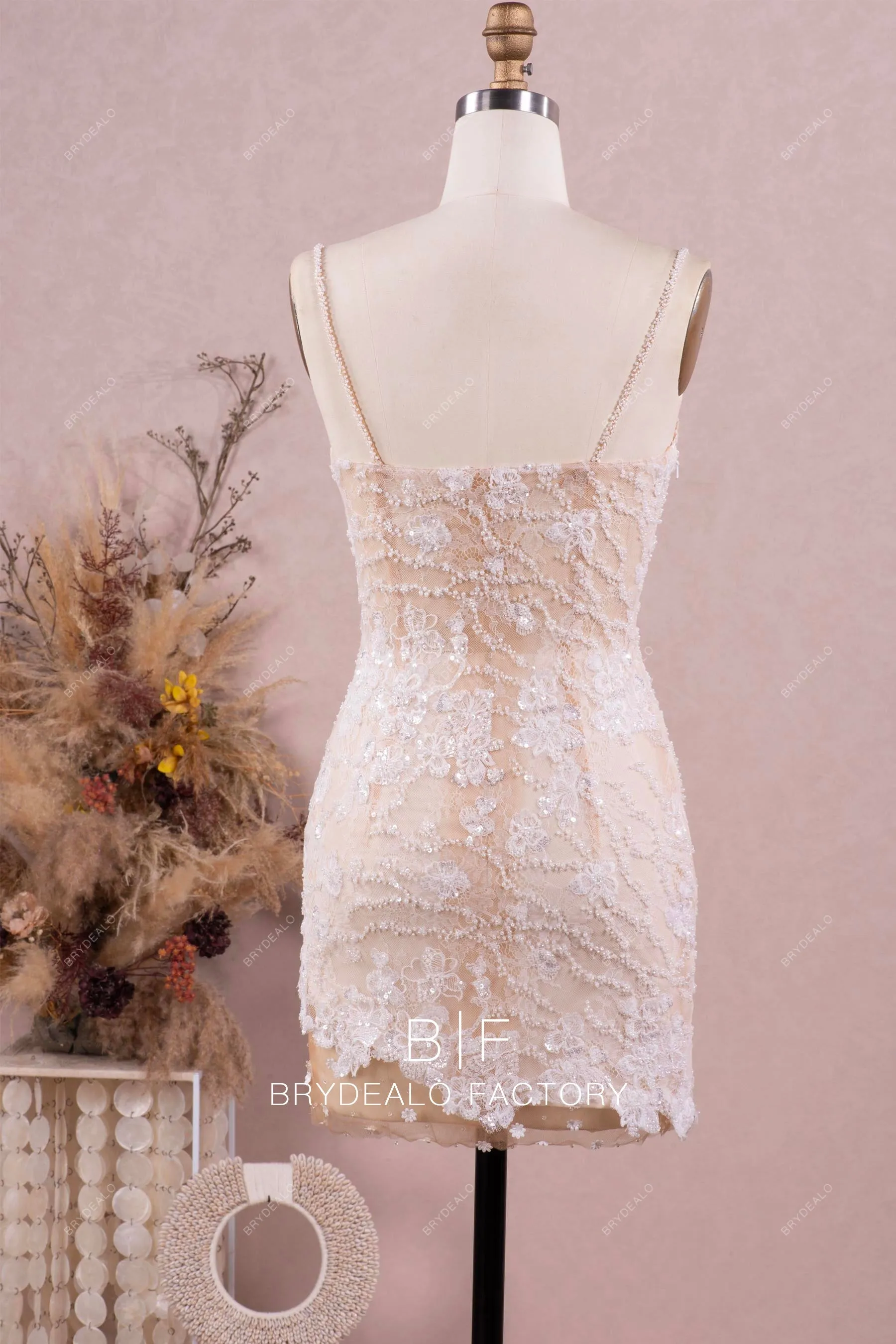 Designer Beaded Lace Champagne Corset Wedding Dress