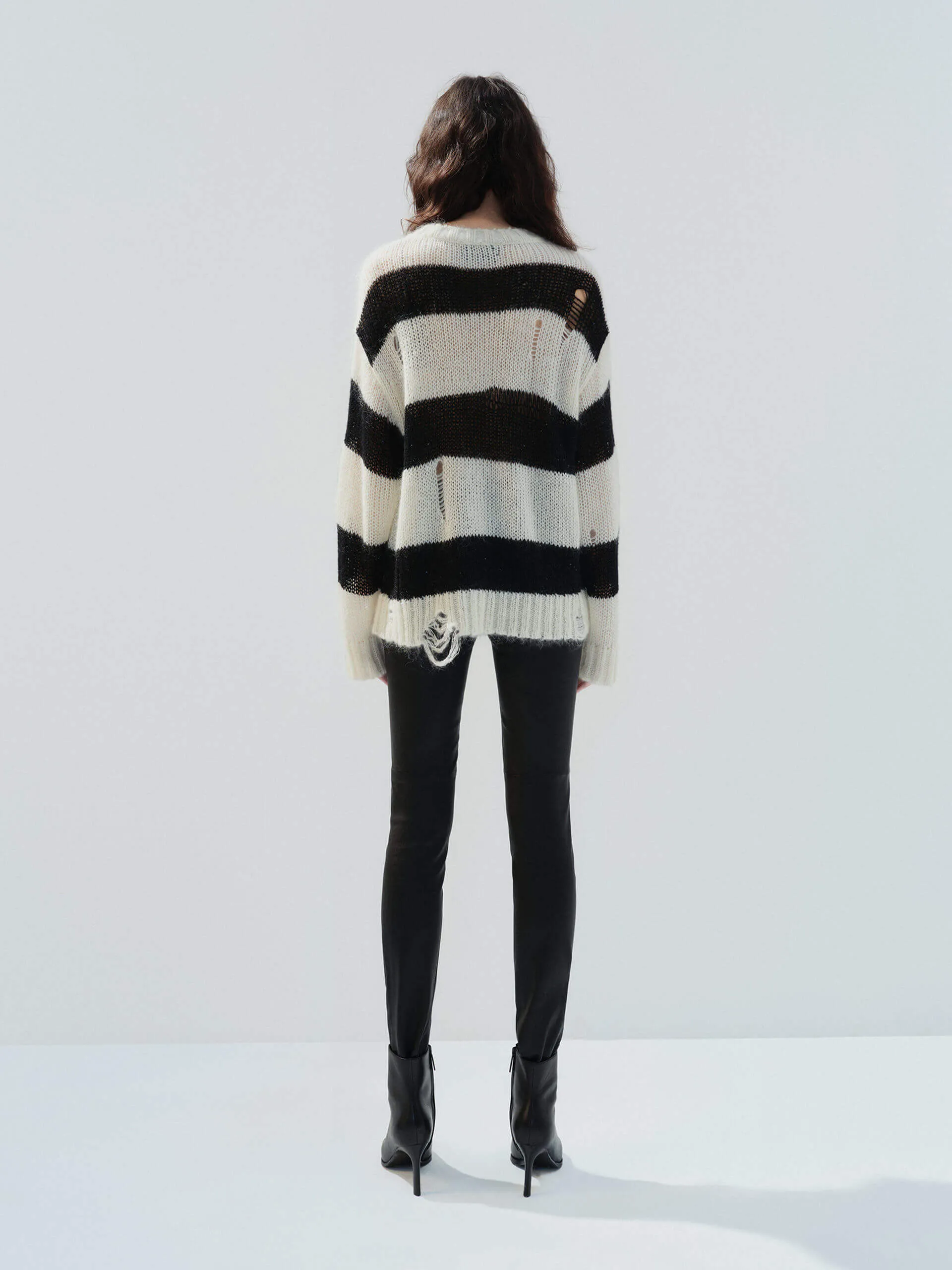 Distressed Detail Striped Sweater