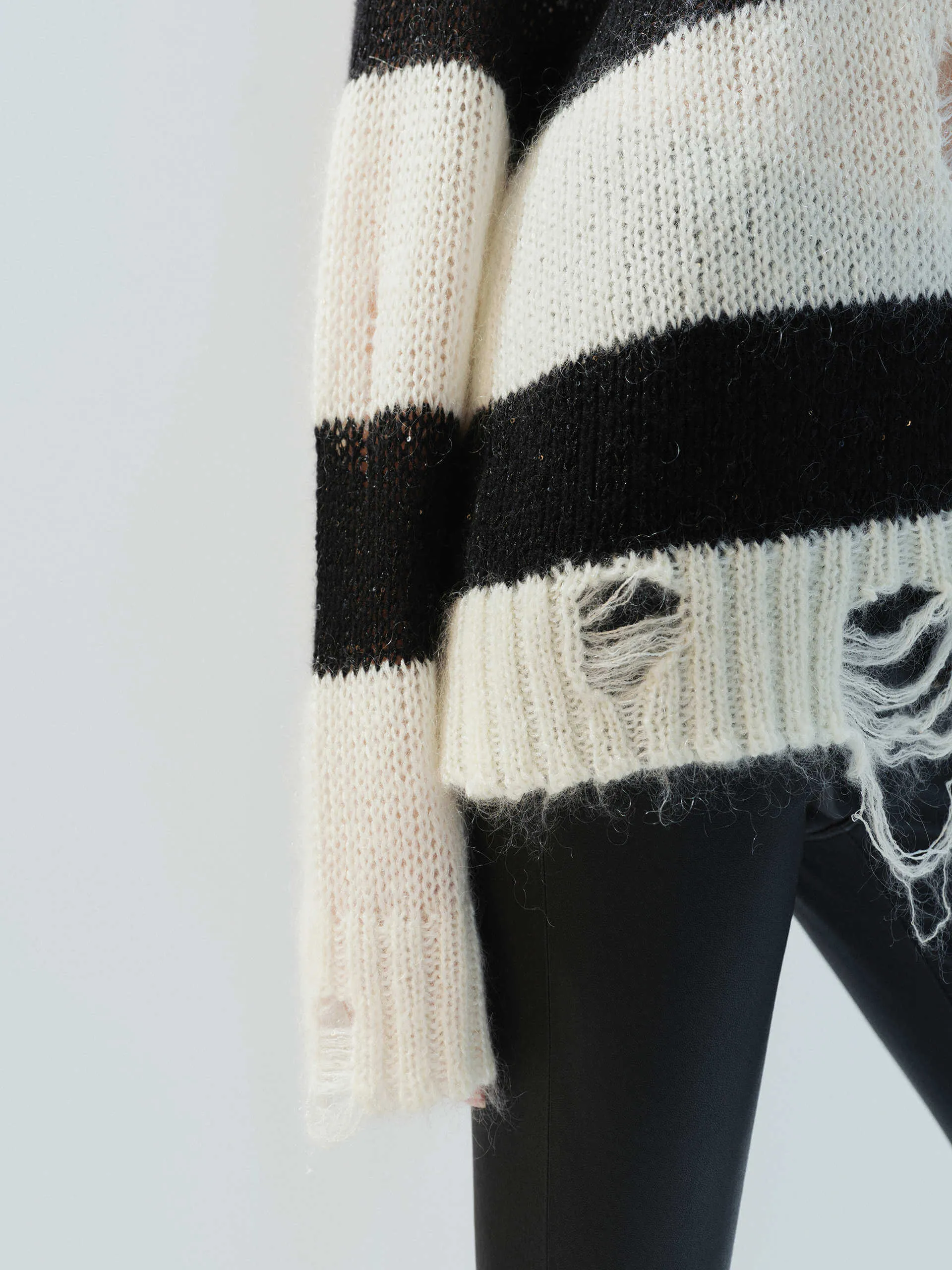 Distressed Detail Striped Sweater