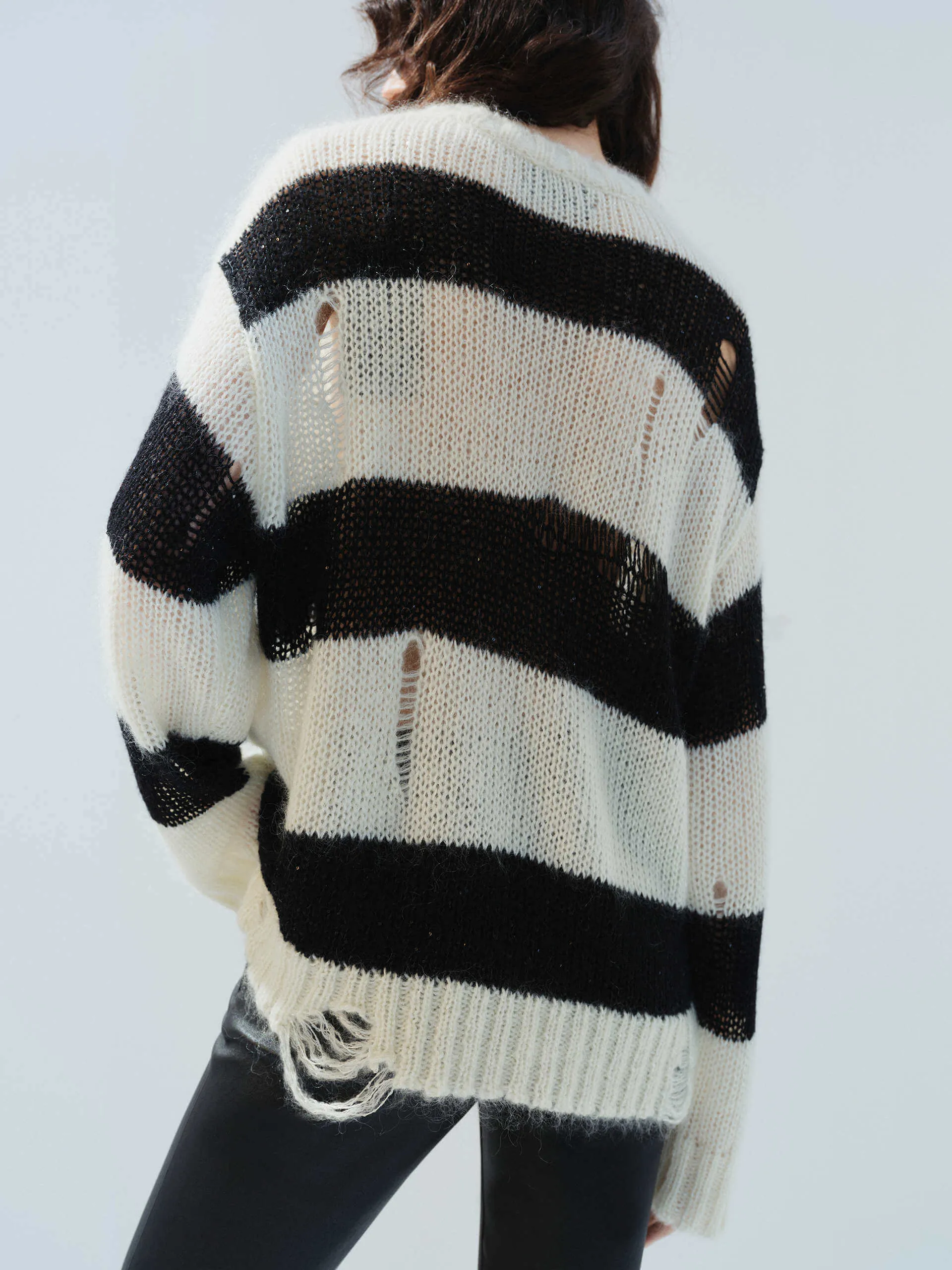 Distressed Detail Striped Sweater