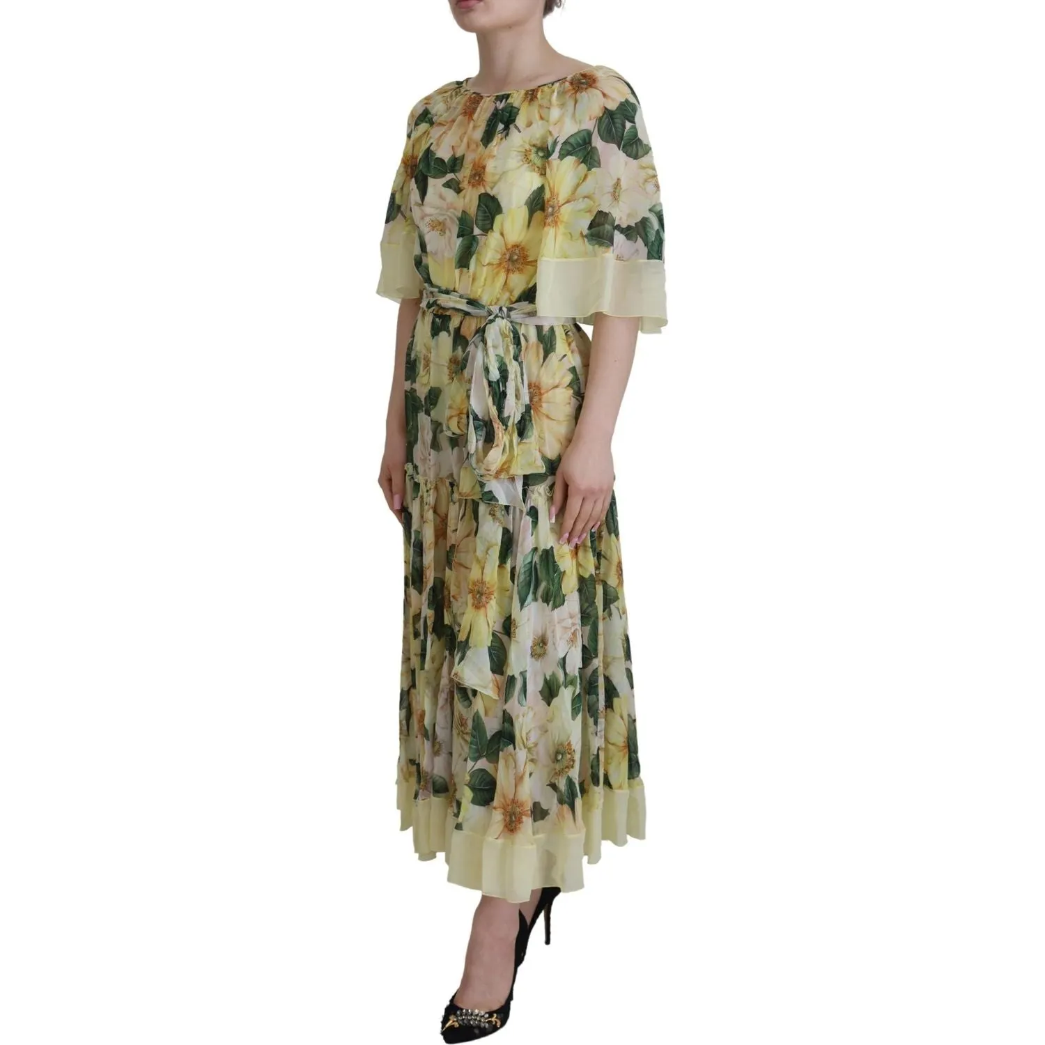 Dolce & Gabbana Floral Silk Pleated Maxi Dress