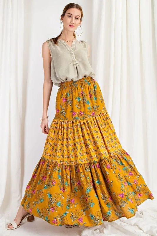 Easel Bohemian Maxi Skirt - Mustard