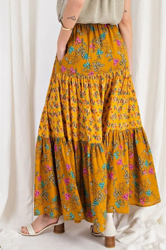 Easel Bohemian Maxi Skirt - Mustard