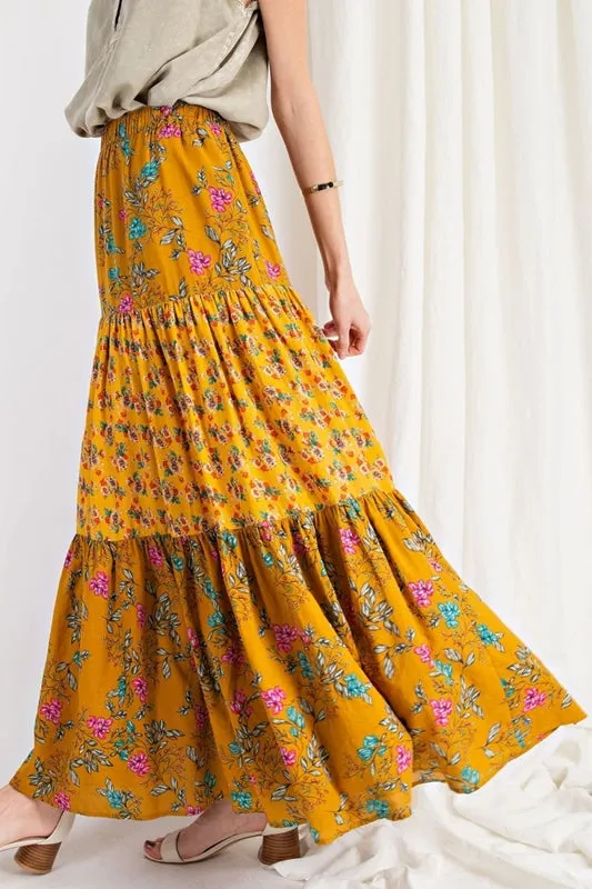 Easel Bohemian Maxi Skirt - Mustard