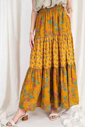 Easel Bohemian Maxi Skirt - Mustard