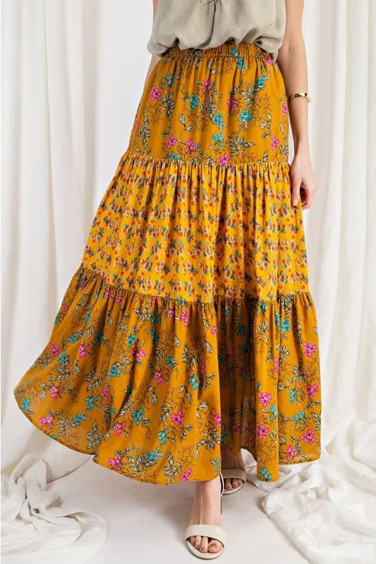 Easel Bohemian Maxi Skirt - Mustard