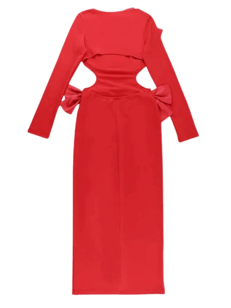 Elegant Red Backless Bow Maxi Dress For Women