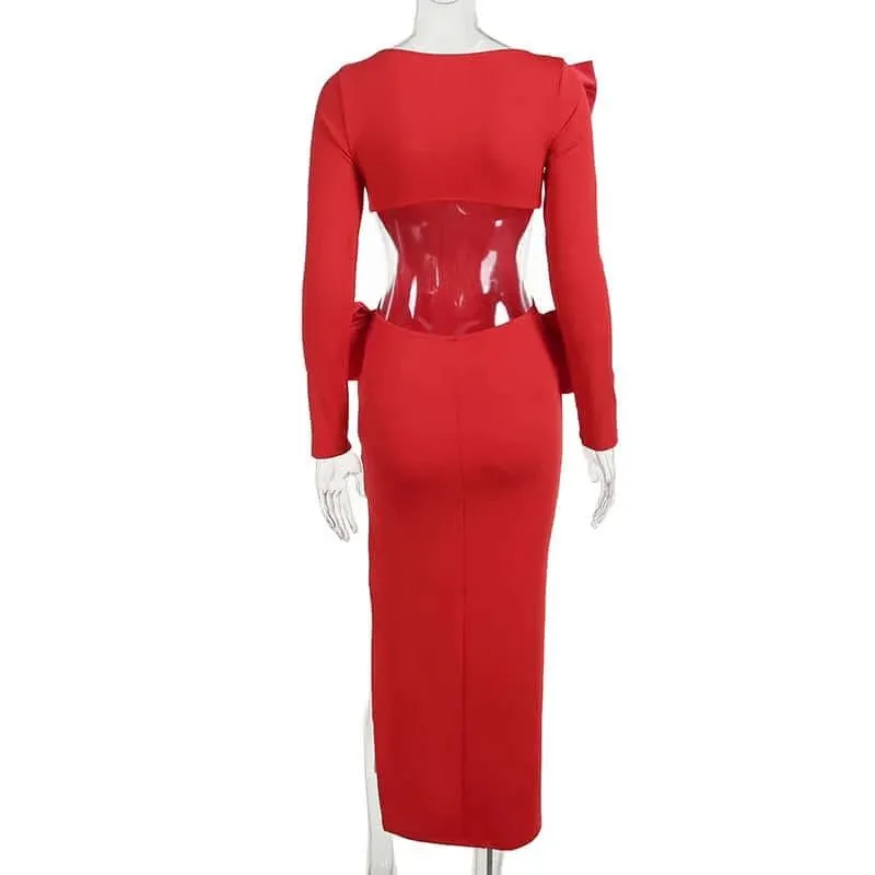 Elegant Red Backless Bow Maxi Dress For Women