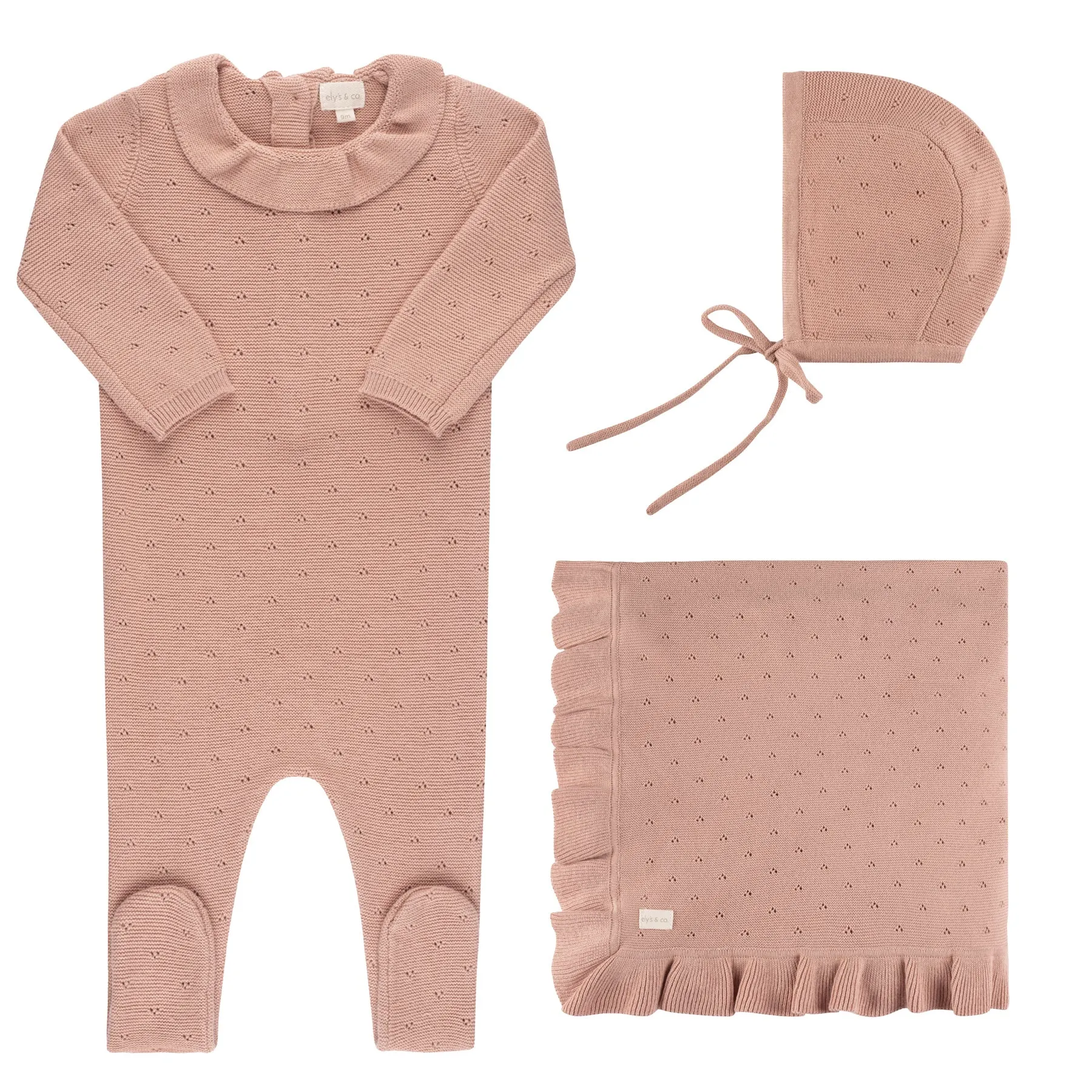 Ely's & Co. Pointelle Knit Footie & Hat Set