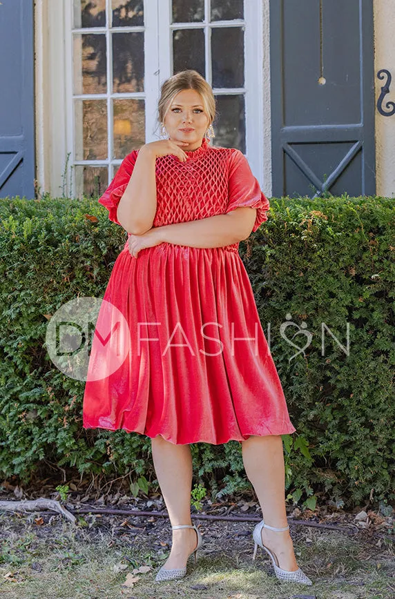 Emery Spiced Coral Velvet Party Dress- DM Exclusive - Maternity Friendly