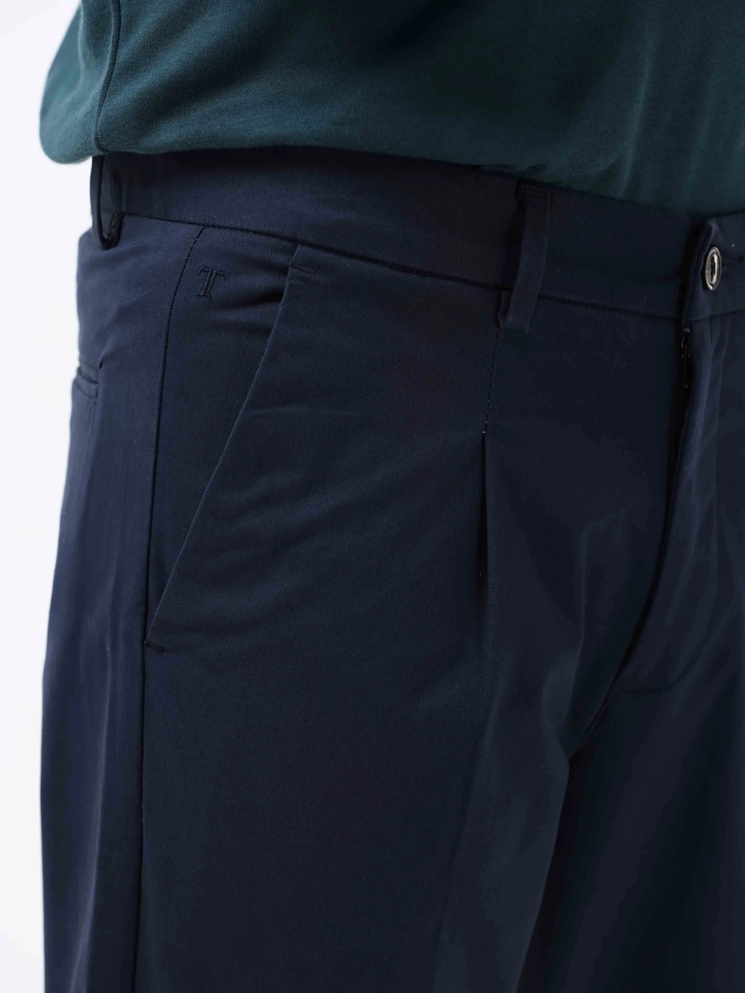 Essential Pleated Navy Fine Twill Pant