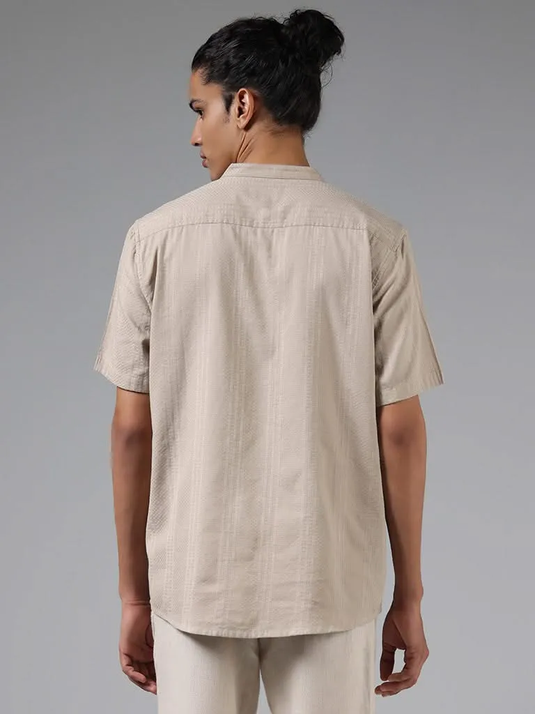 ETA Taupe Self Textured Cotton Blend Resort-Fit Shirt