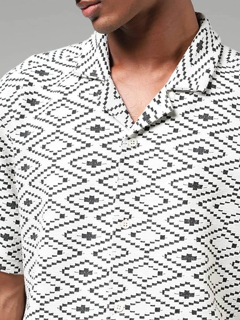 ETA White Self-Patterned Cotton Blend Relaxed-Fit Shirt