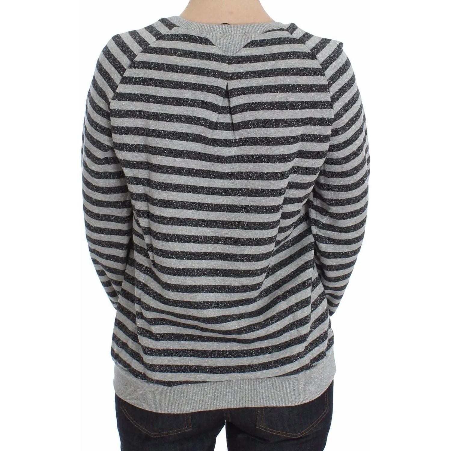 Exte Chic Gray Striped Crew-Neck Sweater