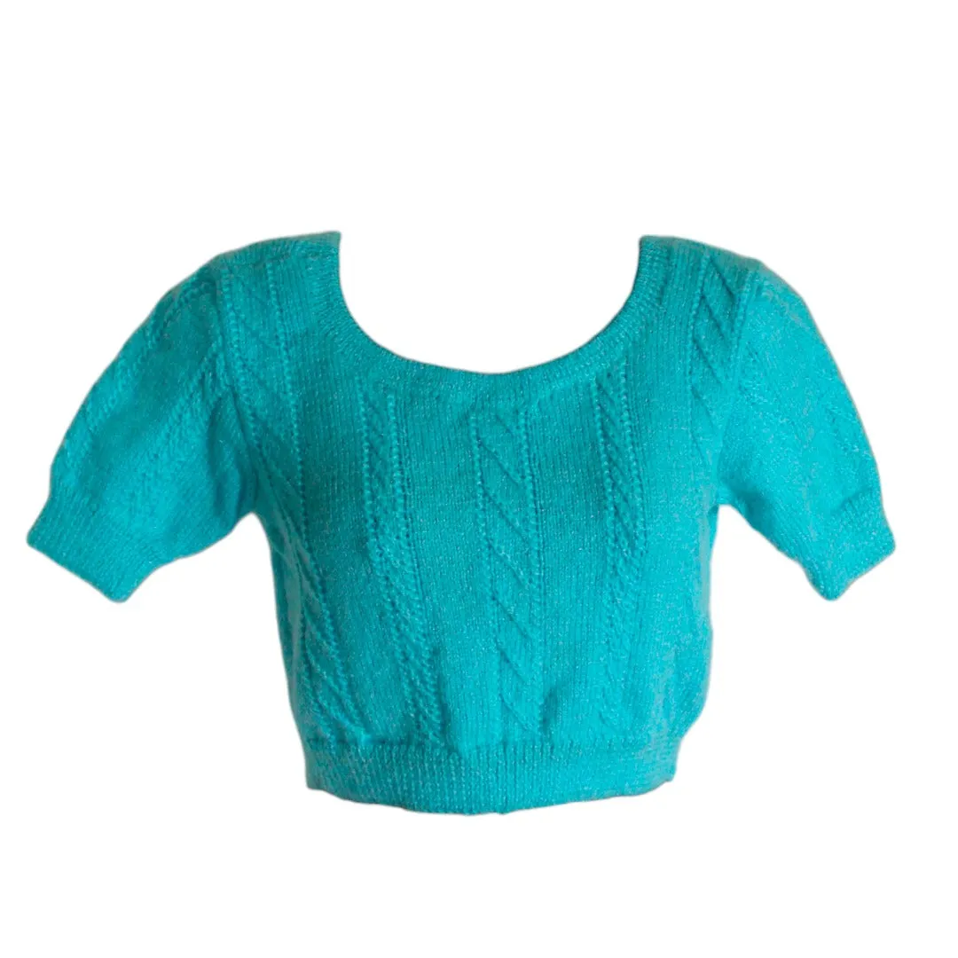 Fab Knitted Design Handmade Woonie Sky Blue Blouse