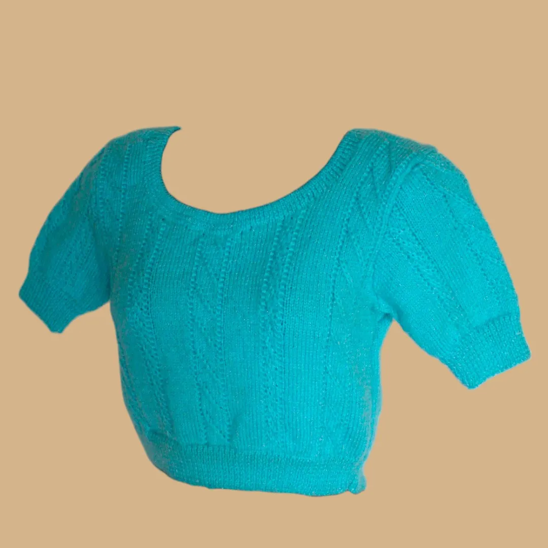 Fab Knitted Design Handmade Woonie Sky Blue Blouse