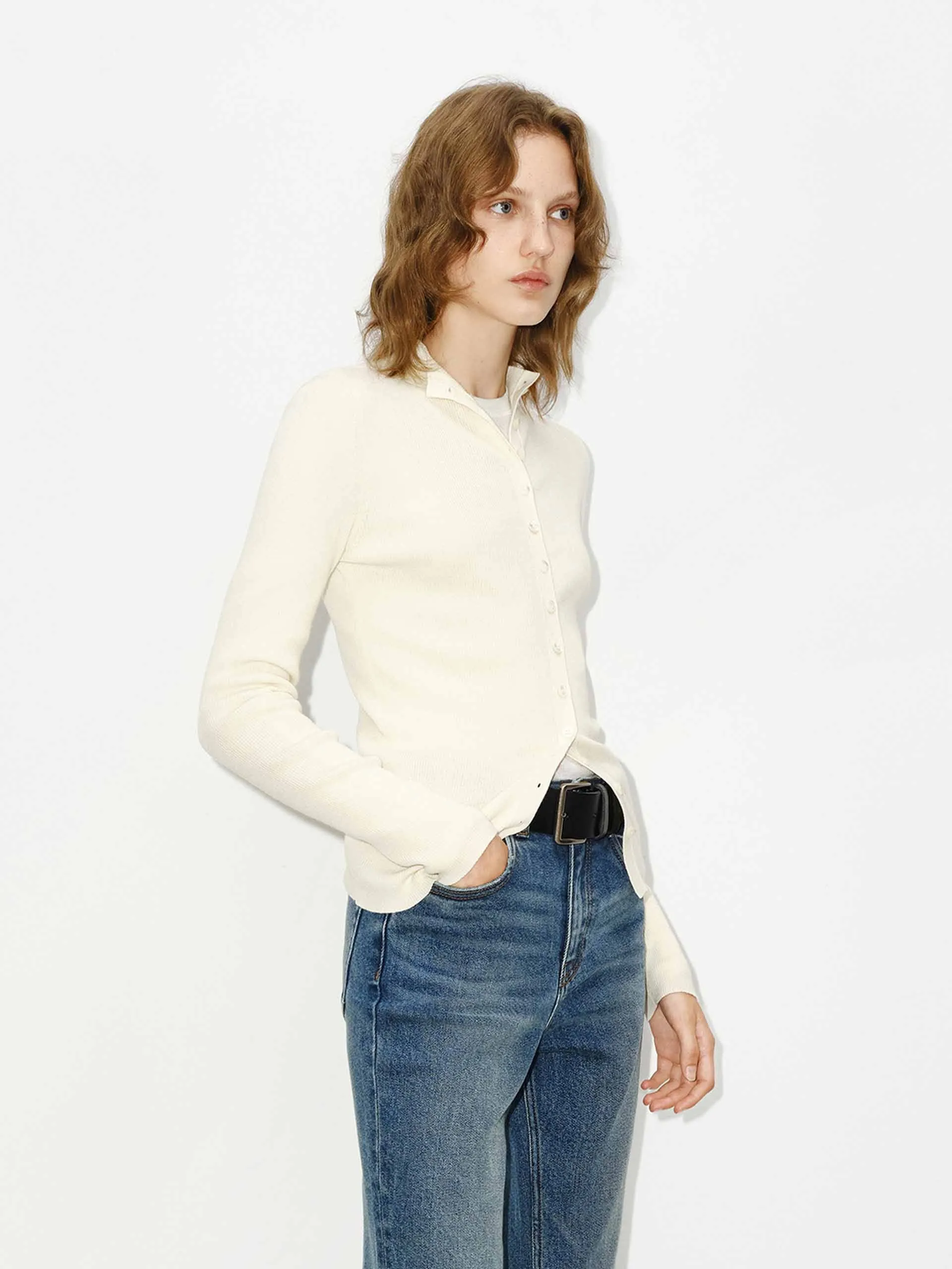 Faux Placket Slim Knit top