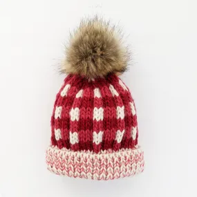 Festive Buffalo Check Pom Pom Beanie Hat