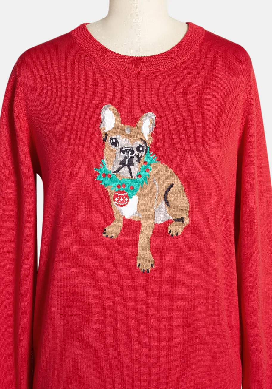 Festive Frenchie Graphic Pullover Sweater