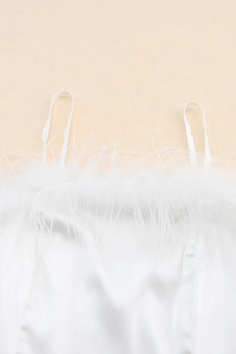 Fluffy White Feather Strapless Mini Dress