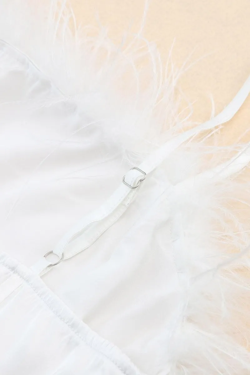 Fluffy White Feather Strapless Mini Dress