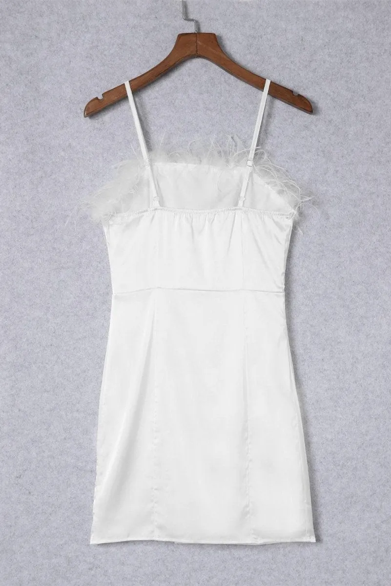 Fluffy White Feather Strapless Mini Dress