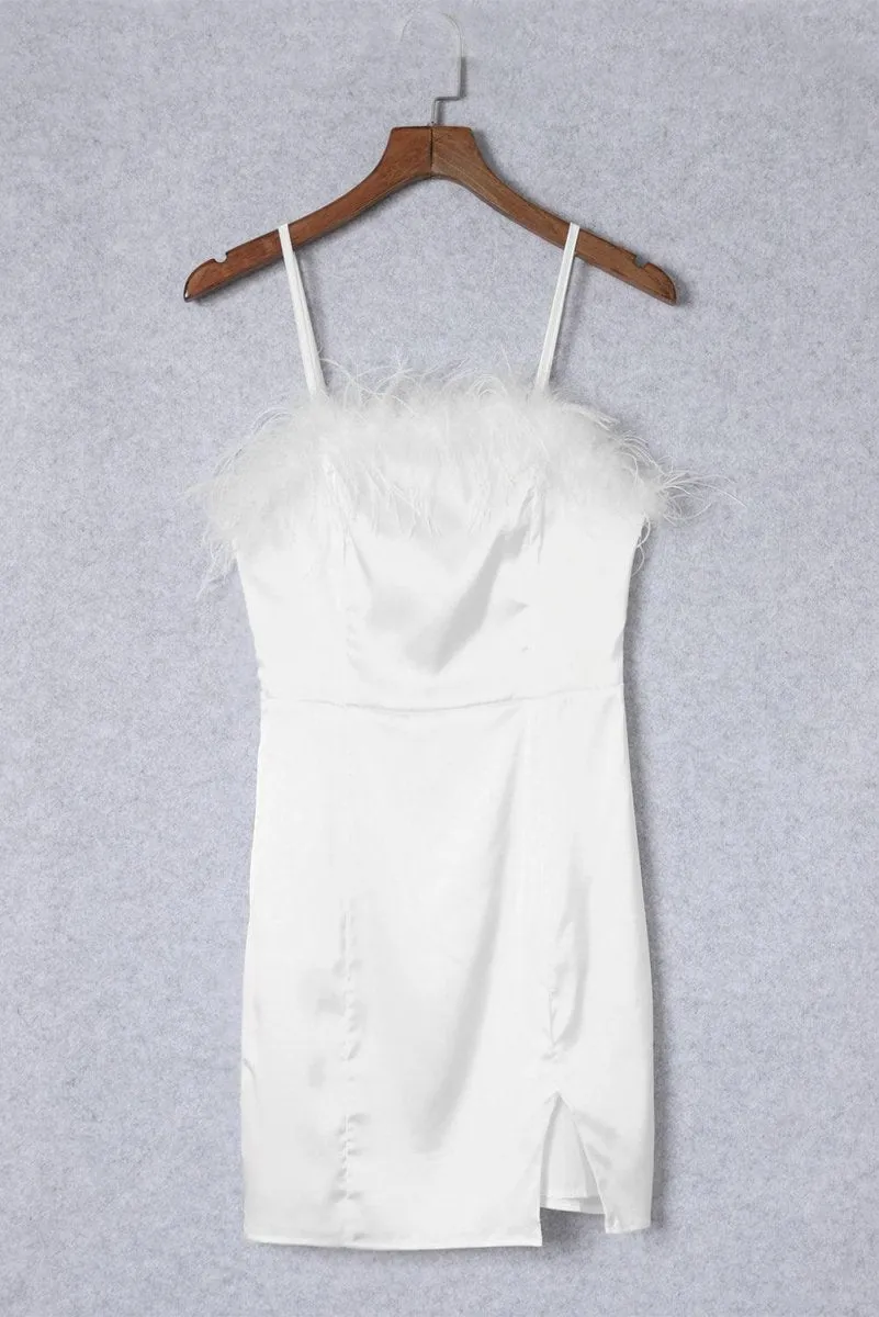 Fluffy White Feather Strapless Mini Dress