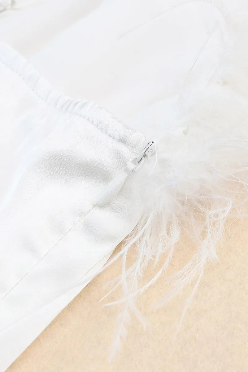 Fluffy White Feather Strapless Mini Dress