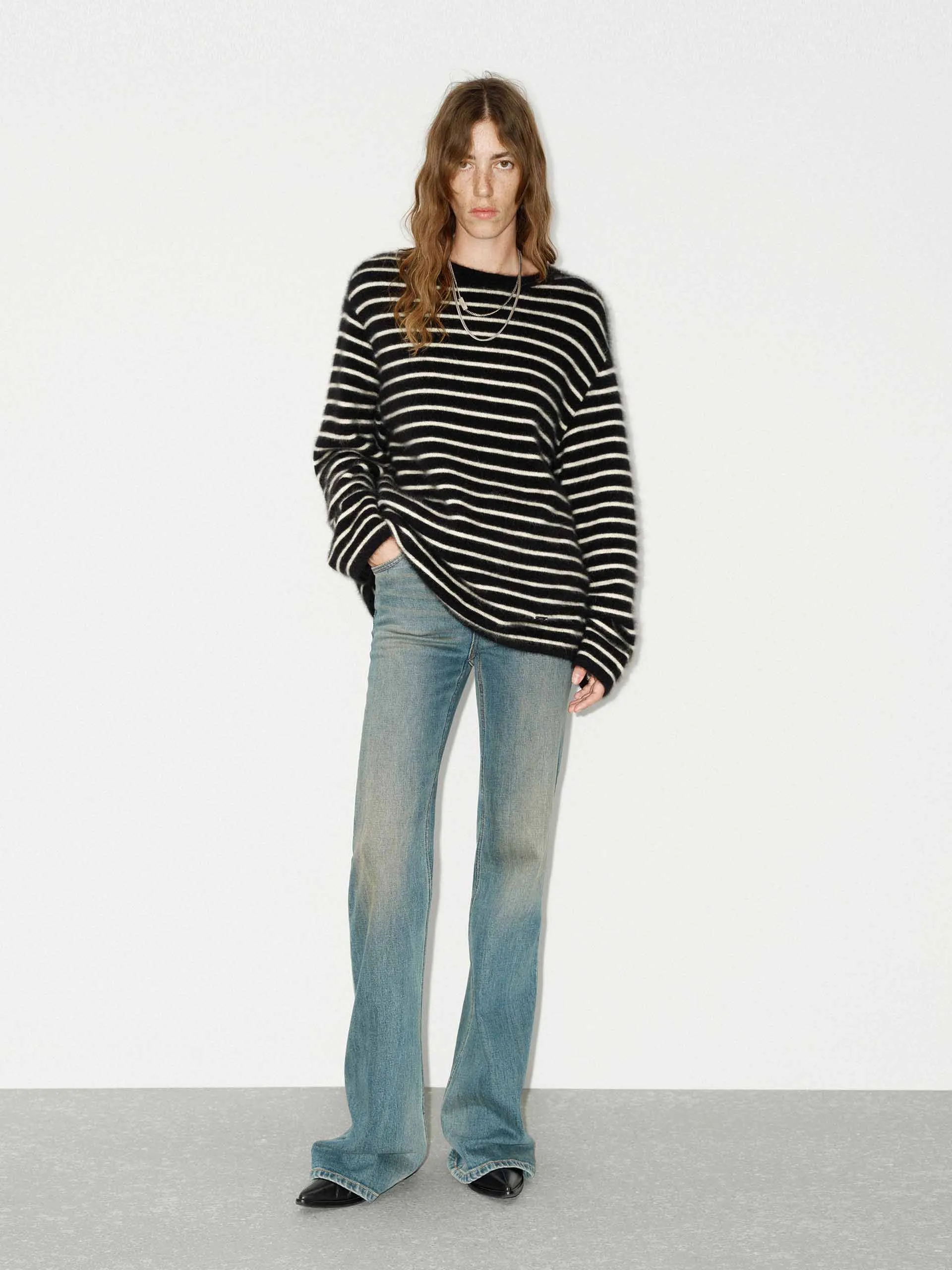 Fluffy Wool Blend Striped Sweater