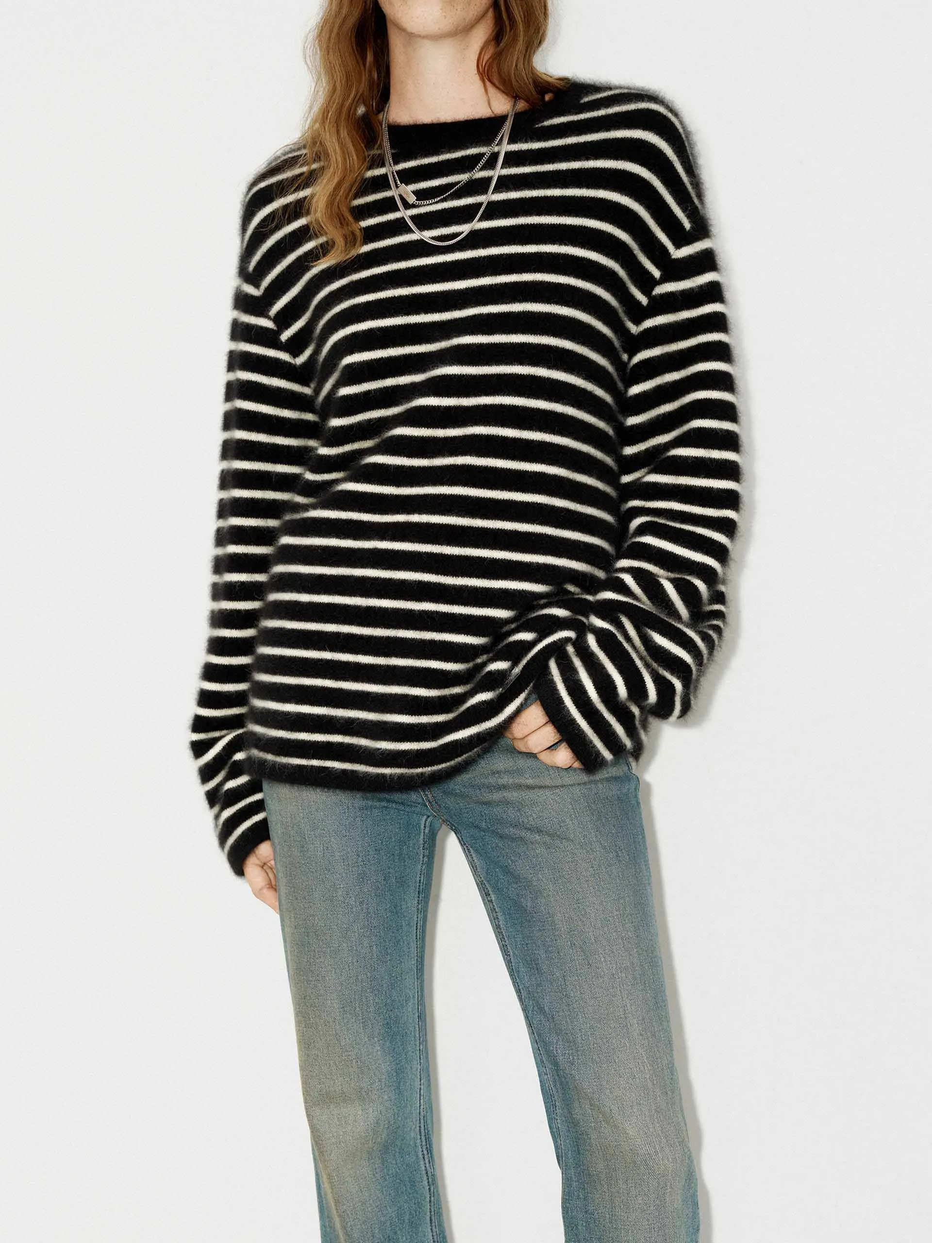 Fluffy Wool Blend Striped Sweater