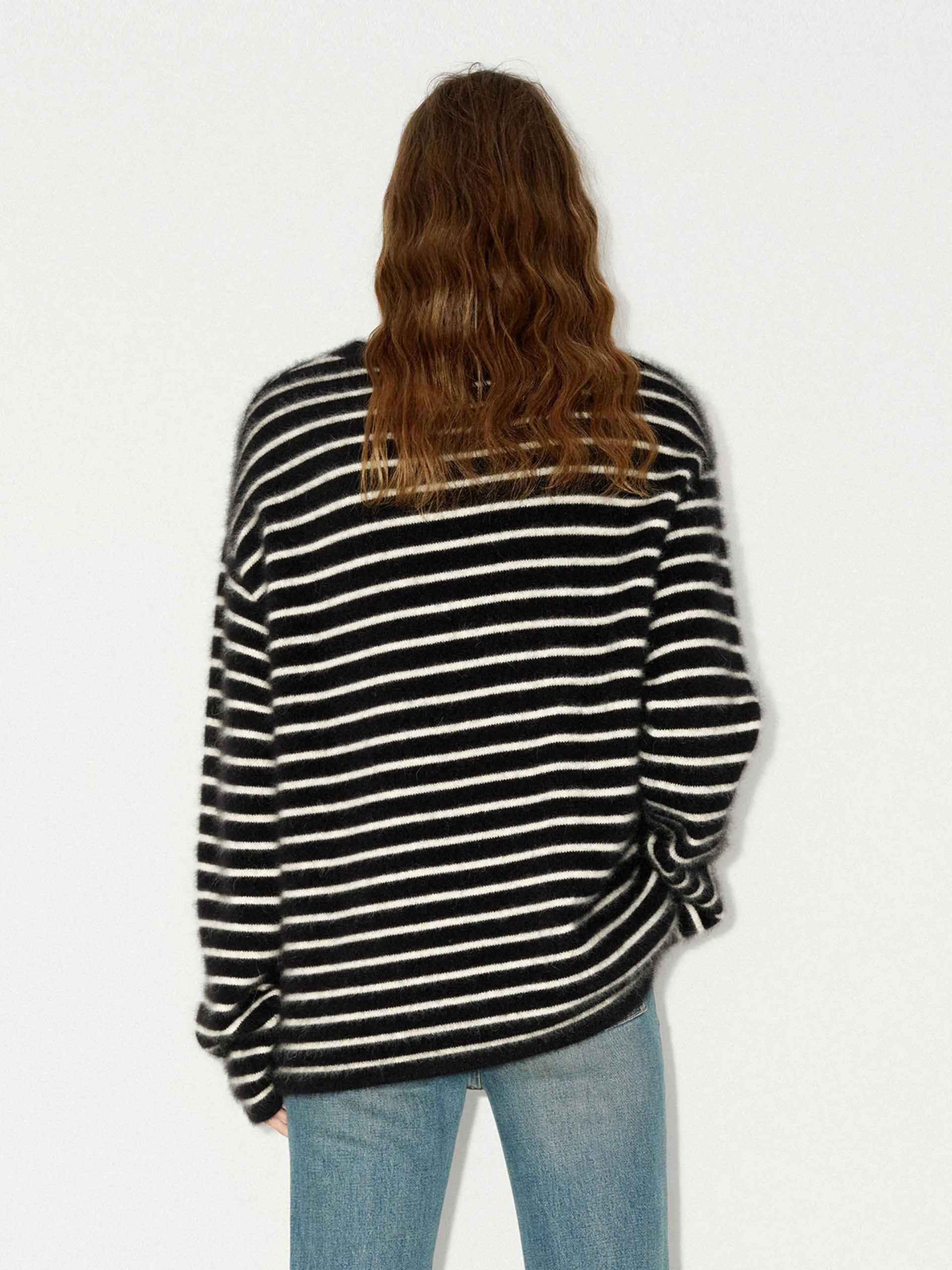 Fluffy Wool Blend Striped Sweater