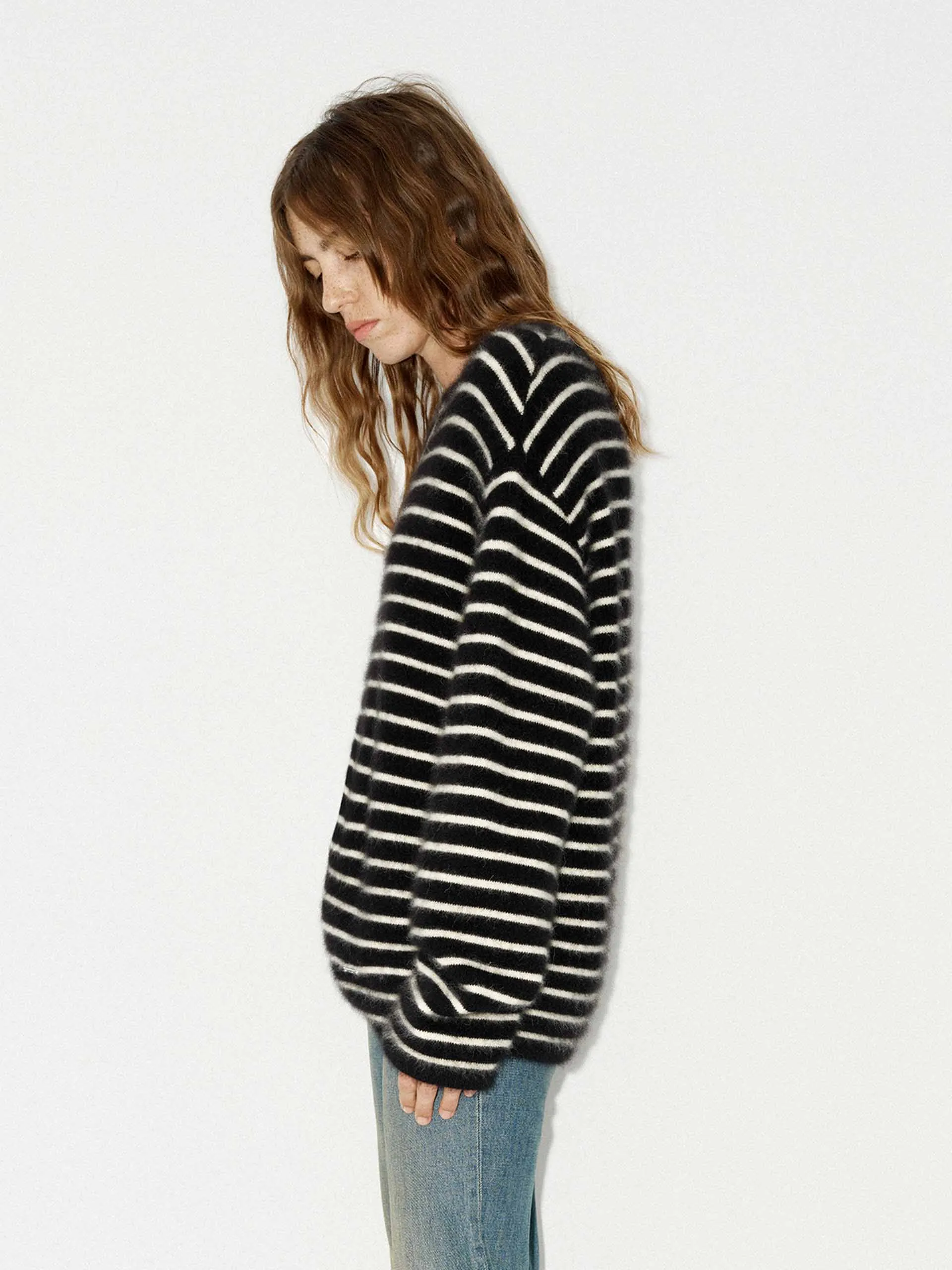 Fluffy Wool Blend Striped Sweater