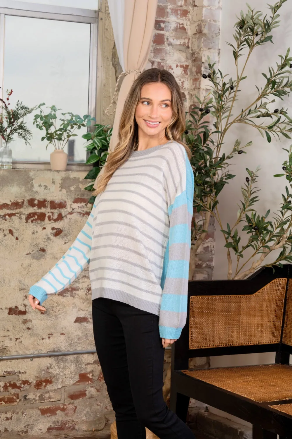 Full Size Striped Dropped Shoulder Sweater