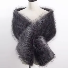 Great Gatsby 1920's Bridal Wedding Faux Fur Shawl Wrap - Charcoal