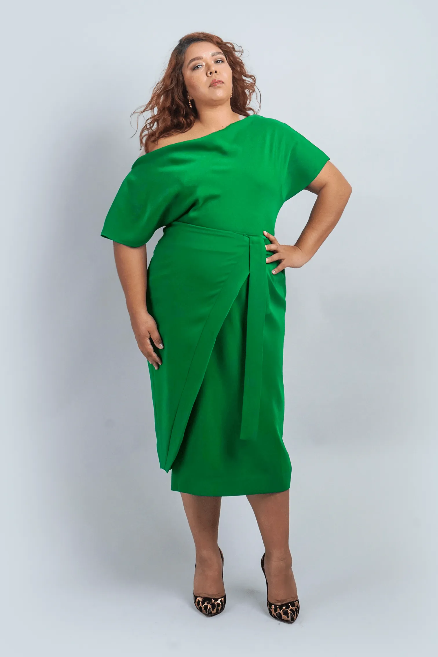 Green Misha Wrapped Midi Skirt