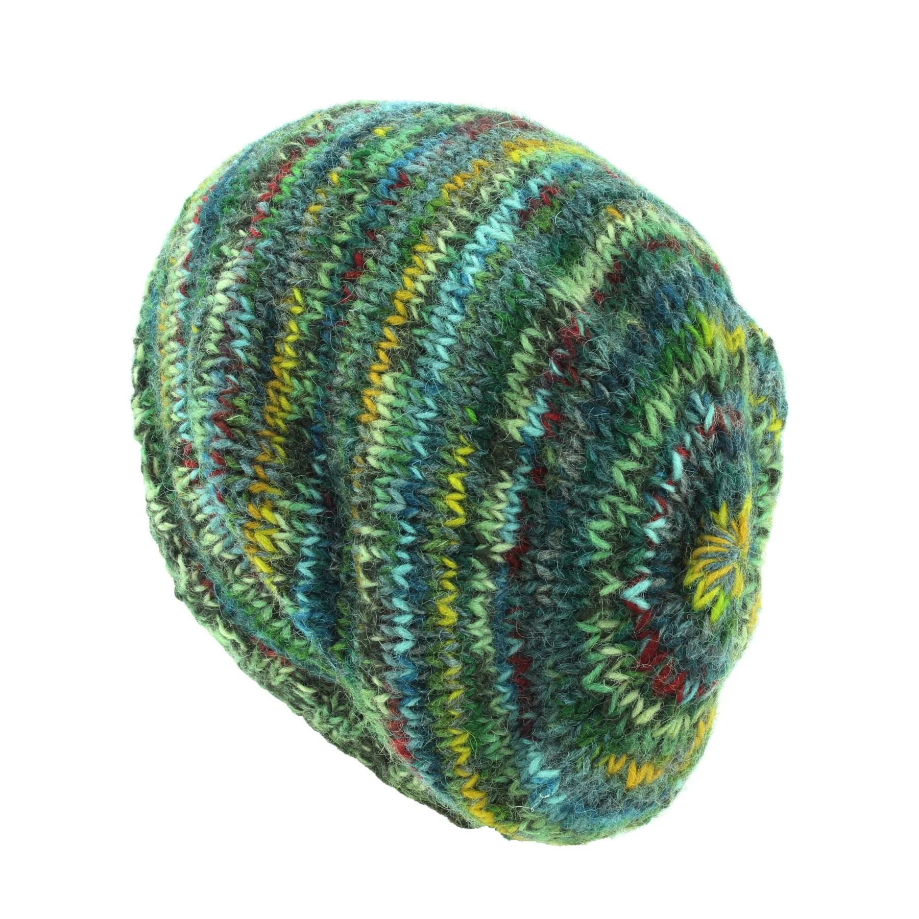 Hand Knitted Baggy Slouch Beanie Hat - SD Green Mix