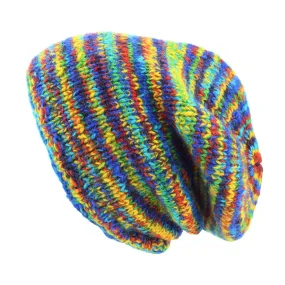 Hand Knitted Baggy Slouch Beanie Hat - SD Rainbow