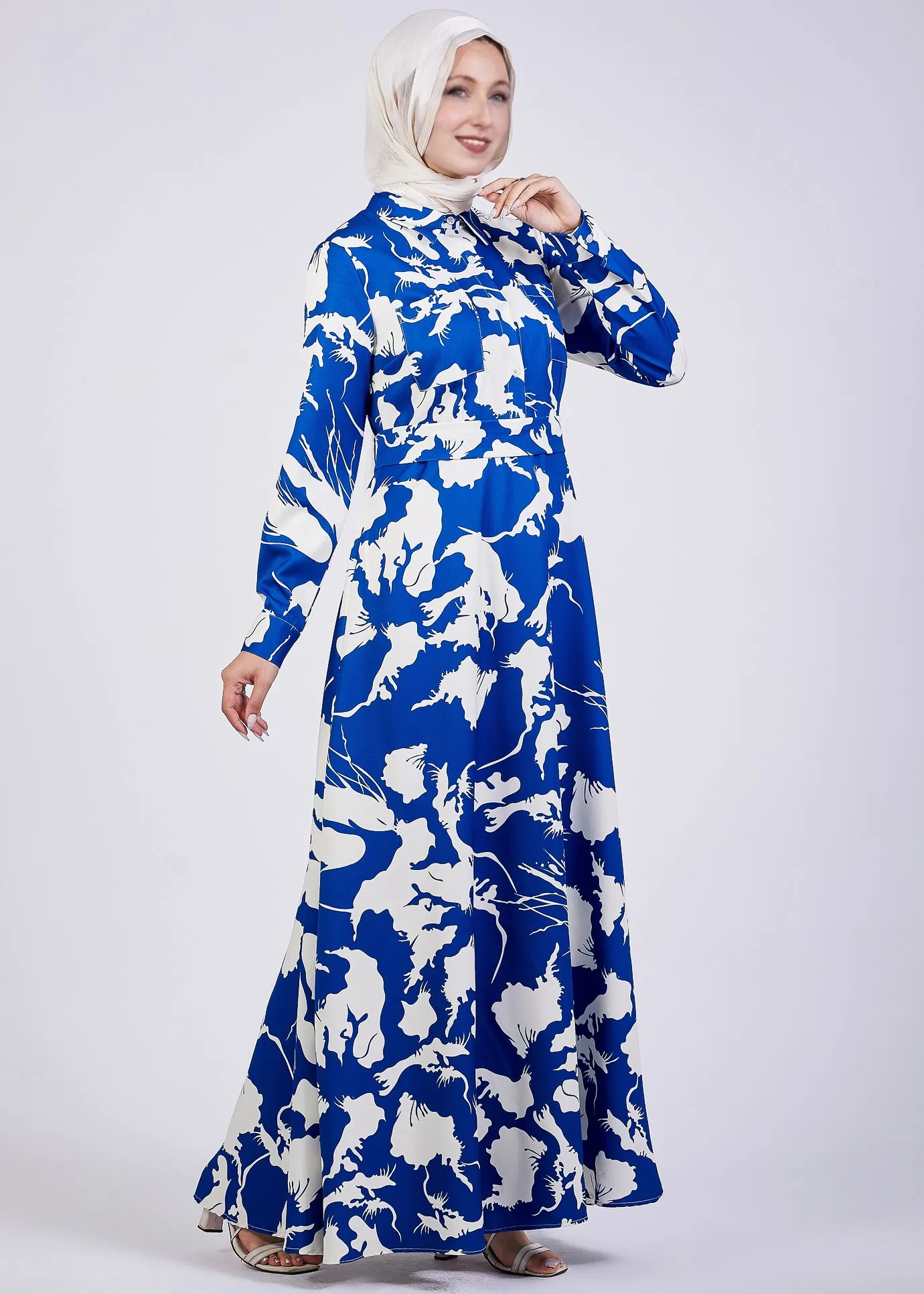 Heba Evelyn Abstract Floral Crepe Maxi Dress