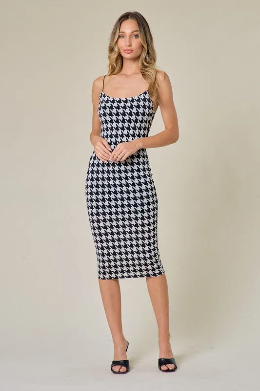 Hounds tooth Print Cami Bodycon Dress