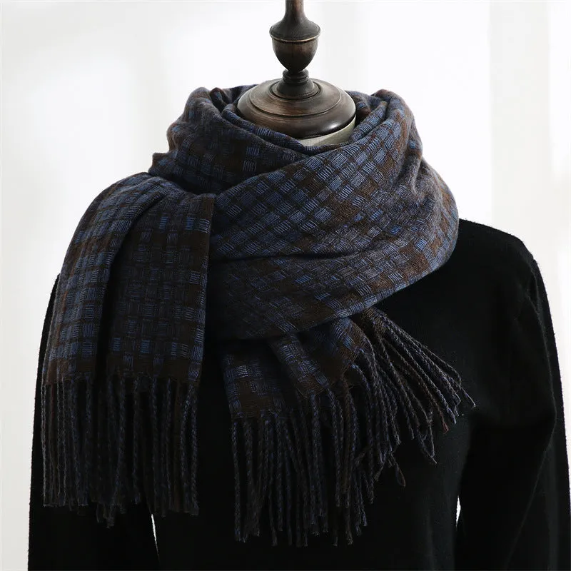 Imitation cashmere scarf women's autumn and winter plaid thickened warm tassel shawl