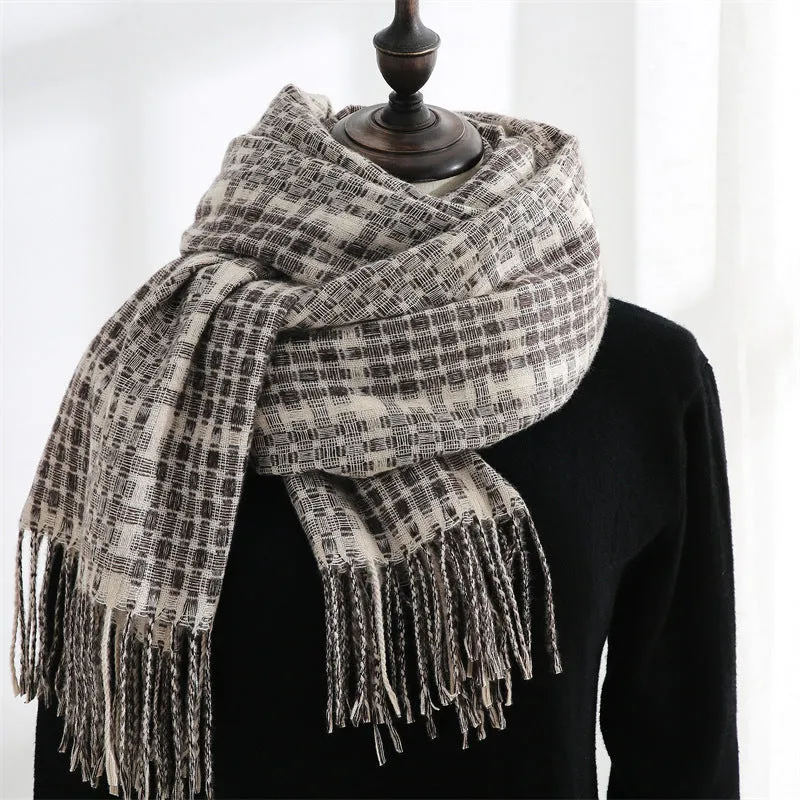 Imitation cashmere scarf women's autumn and winter plaid thickened warm tassel shawl