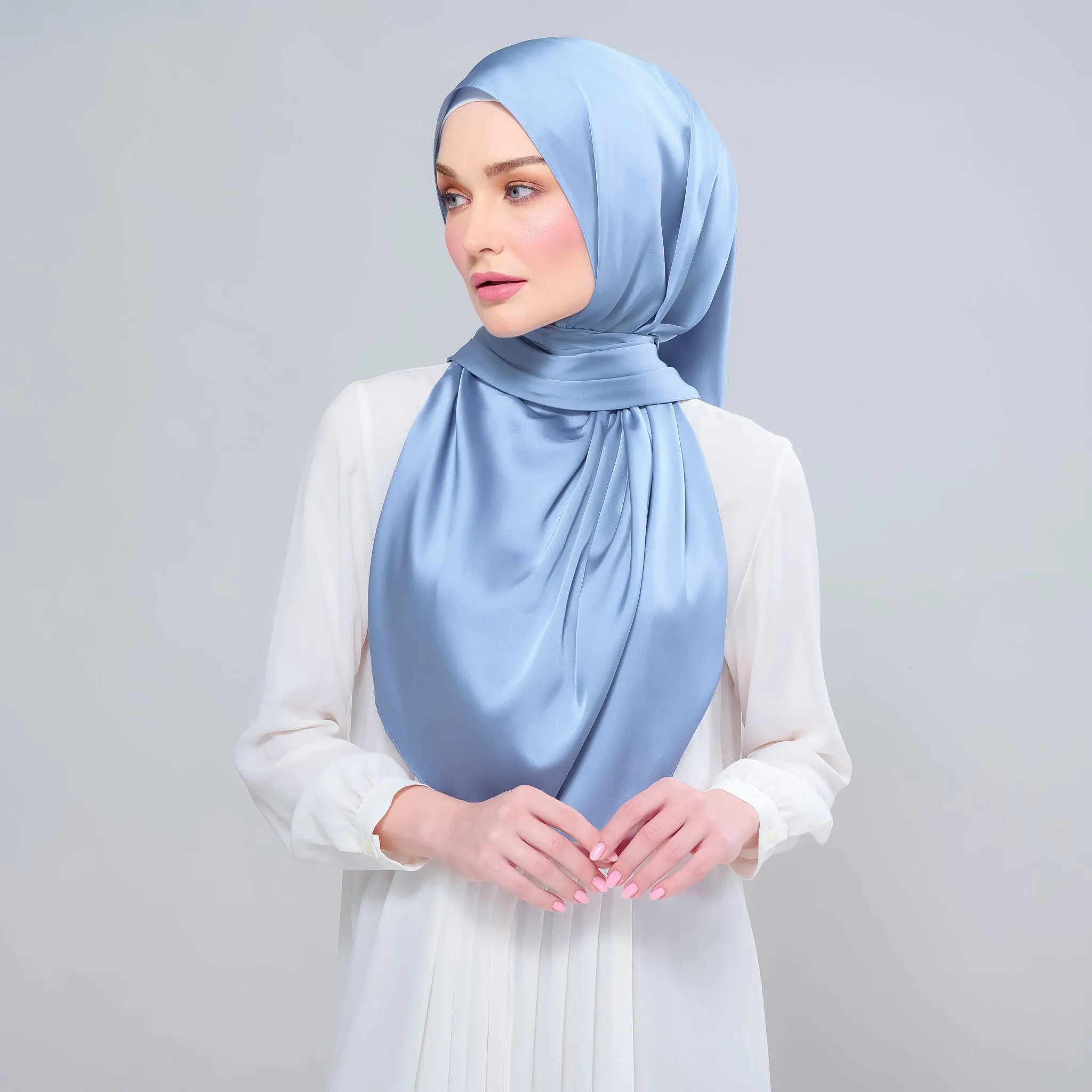 Instant Tag n' Go Shawl  | Satin Silk in Dusty Blue 2.0