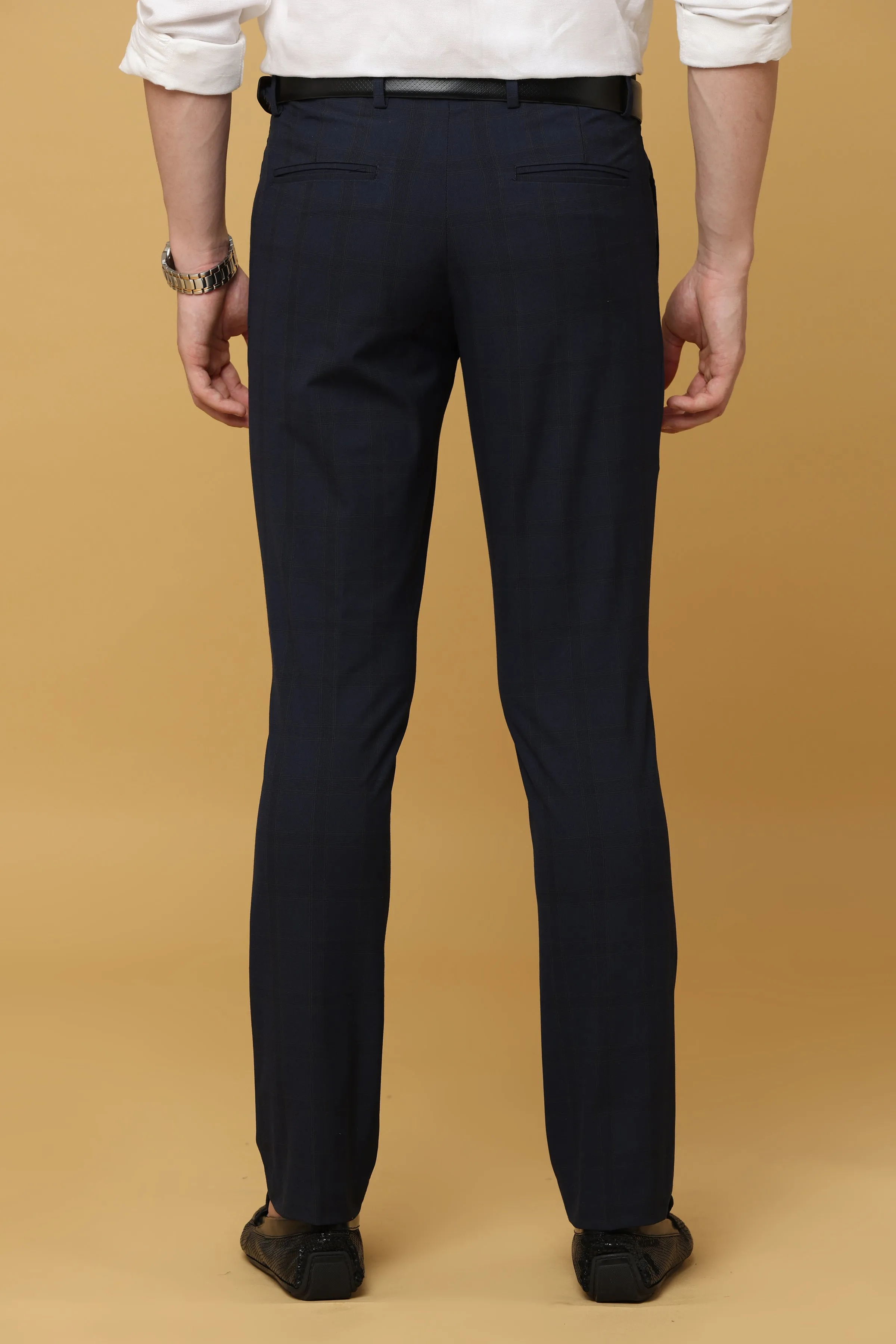 Ivyn Navy Blue Checked Formal Trousers