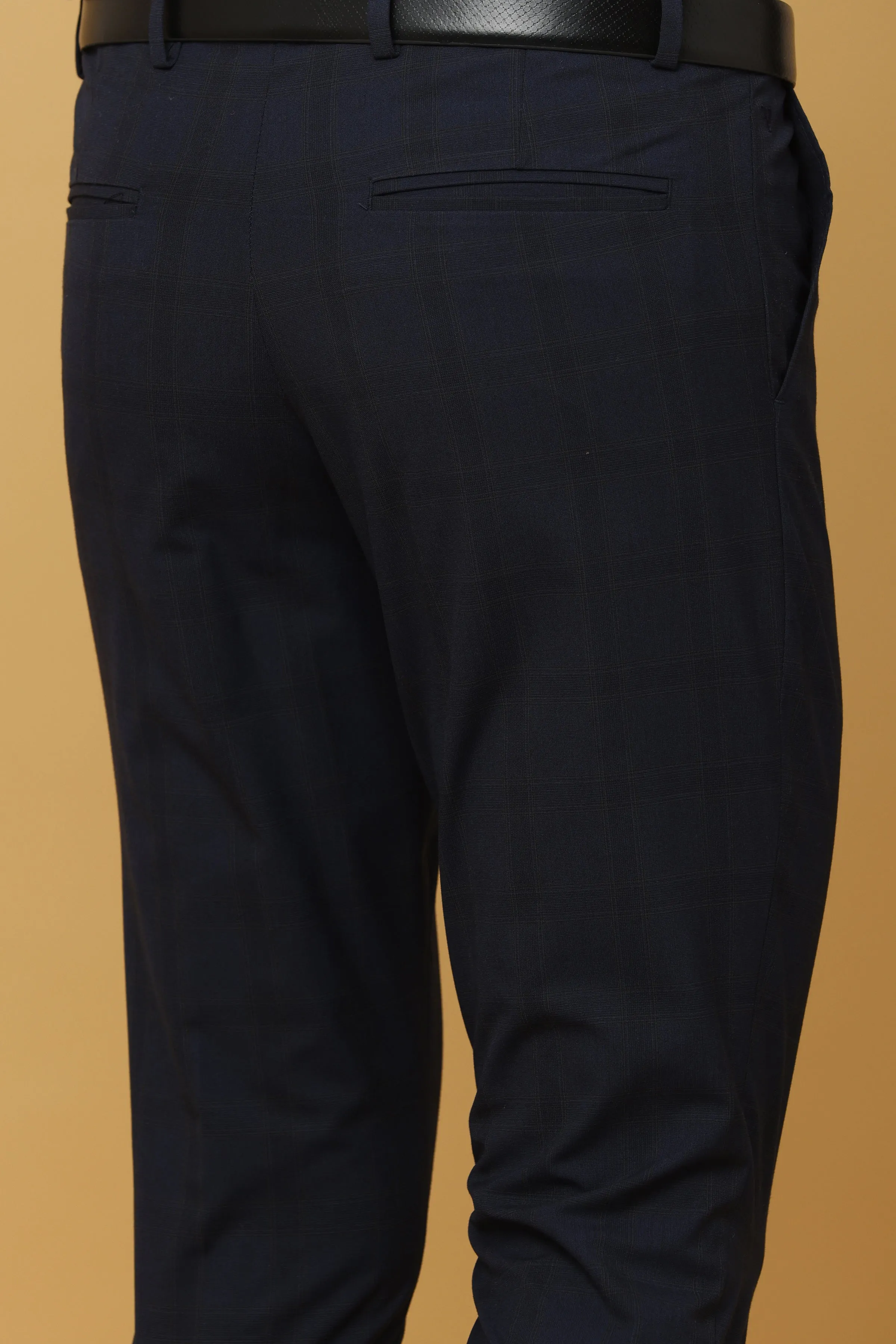 Ivyn Navy Blue Checked Formal Trousers