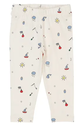 JERSEY LEGGINGS W PRINT - CREAM FISHING PRINT